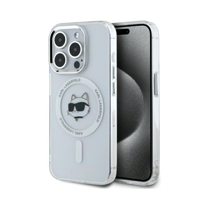 Karl Lagerfeld KLHMP15XHLSCHH iPhone 15  Pro Max 6.7" biały/white hardcase IML Metal Choupette Head MagSafe na NearMe.pl