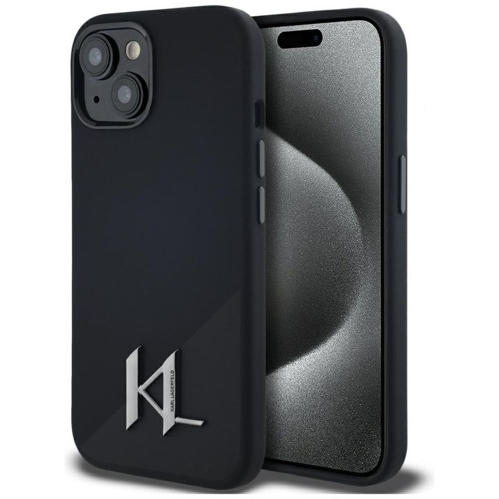 Etui Karl Lagerfeld Silicone Shadow Metal Initial MagSafe do iPhone 15 czarny na NearMe.pl