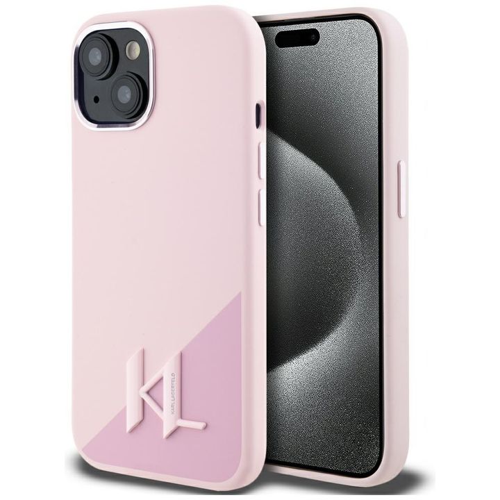 Etui Karl Lagerfeld Silicone Shadow      Metal Initial MagSafe do iPhone 15 różowy na NearMe.pl