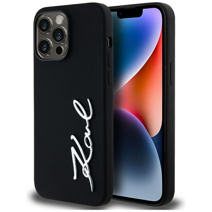 Etui Karl Lagerfeld Silicone Metal       Script Logo do iPhone 14 Pro Max czarny na NearMe.pl