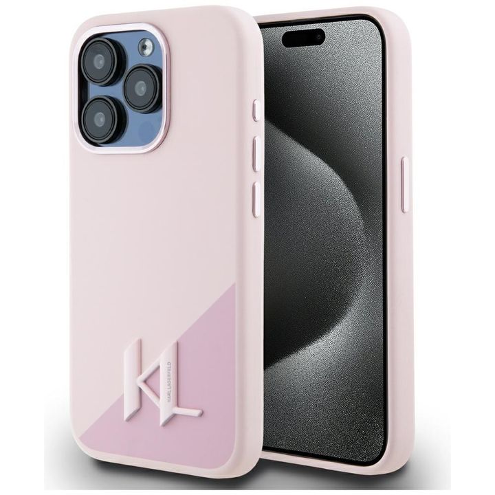 Etui Karl Lagerfeld Silicone Shadow Metal Initial MagSafe do iPhone 15 Pro Max różowy na NearMe.pl