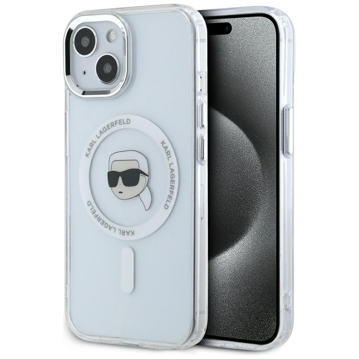 Etui Karl Lagerfeld IML Metal Karl Head  MagSafe do iPhone 15 Plus biały na NearMe.pl
