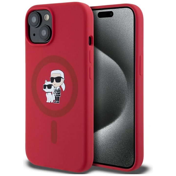 Etui Karl Lagerfeld Silicone             Karl&Choupette Heads Ring MagSafe do iPhone 15 czerwony na NearMe.pl