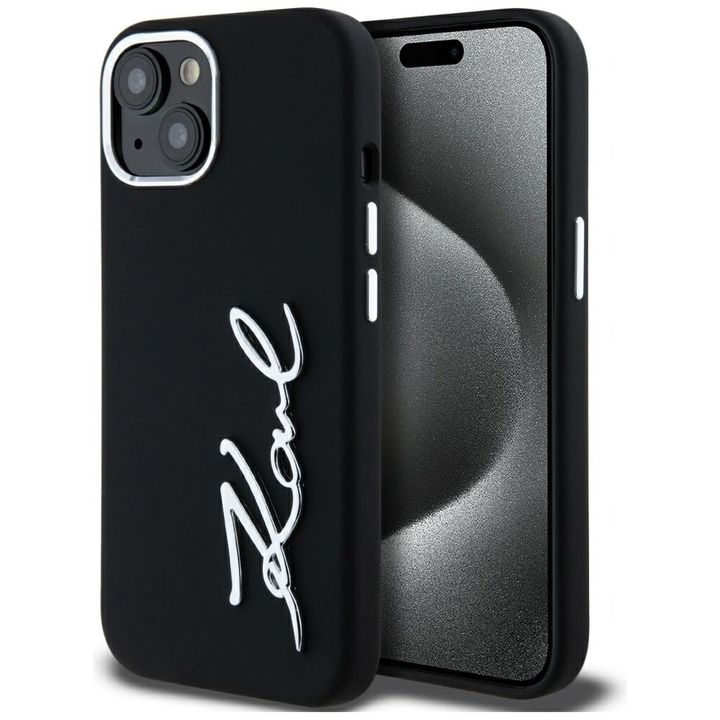 Etui Karl Lagerfeld Silicone Metal       Script Logo do iPhone 15 czarny na NearMe.pl