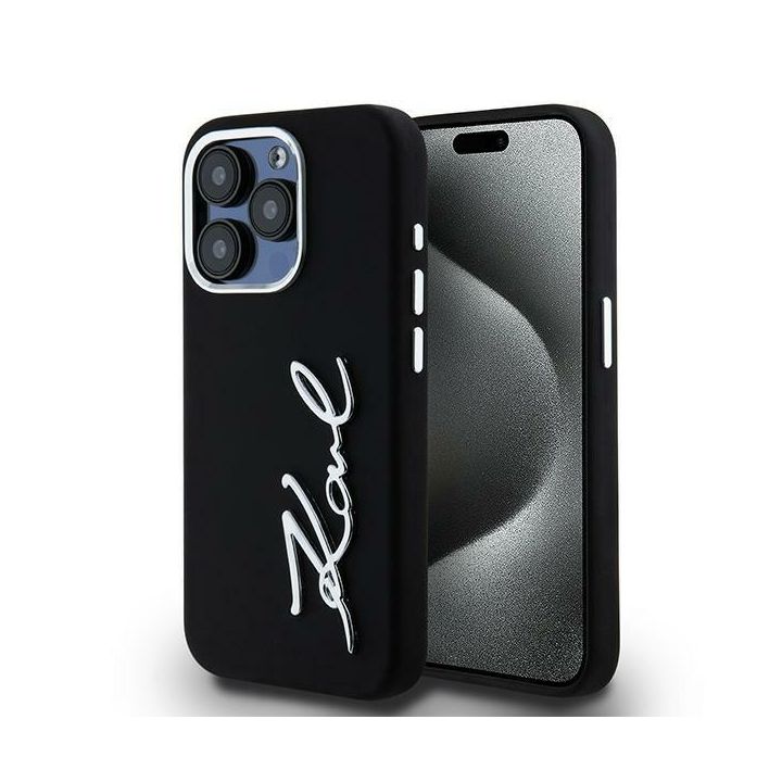 Etui Karl Lagerfeld Silicone Metal       Script Logo do iPhone 15 Pro Max czarny na NearMe.pl