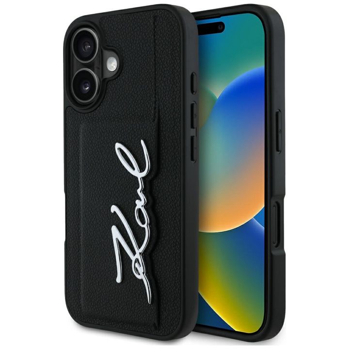 Etui Karl Lagerfeld HC Grained PU Cardslot Metal Signature do iPhone 16 czarny na NearMe.pl
