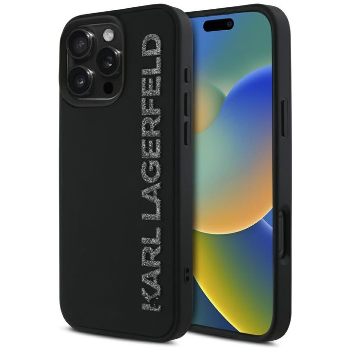 Etui Karl Lagerfeld HC 3D Rubber Elongated Glitter do iPhone 16 Pro czarny na NearMe.pl
