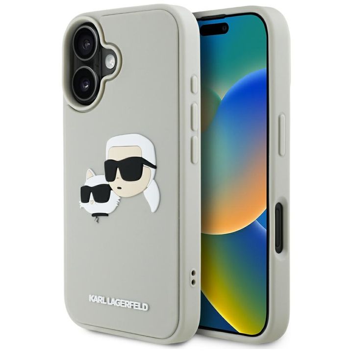 Etui Karl Lagerfeld HC 3D Rubber DoubleHeads do iPhone 16 beżowy na NearMe.pl