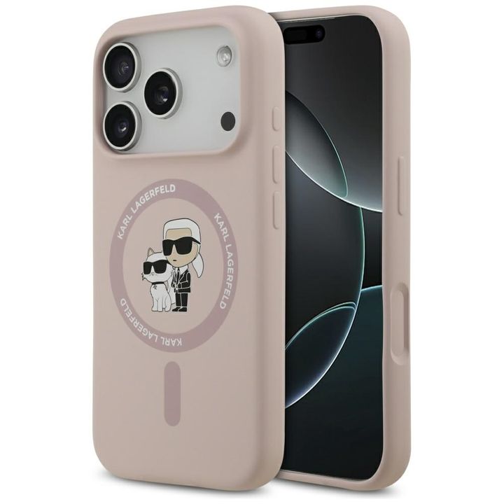 Etui Karl Lagerfeld Silicone             Karl&Choupette Ring MagSafe do iPhone 17 Pro różowy na NearMe.pl