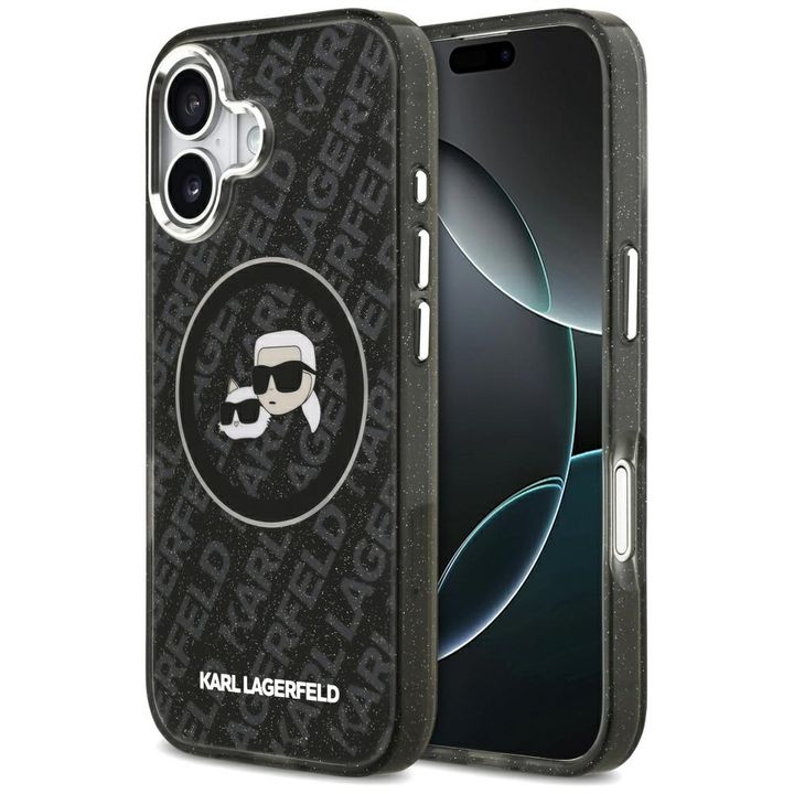 Etui Karl Lagerfeld IML Glitter Karl &   Choupette Heads Logo MagSafe do iPhone 17 czarny na NearMe.pl