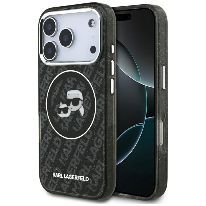 Etui Karl Lagerfeld IML Glitter Karl &   Choupette Heads Logo MagSafe do iPhone 17 Pro czarny na NearMe.pl