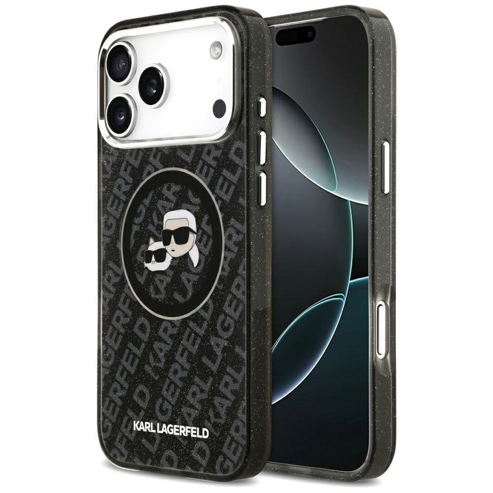 Etui Karl Lagerfeld IML Glitter Karl &   Choupette Heads Logo MagSafe do iPhone 17 Pro Max czarny na NearMe.pl
