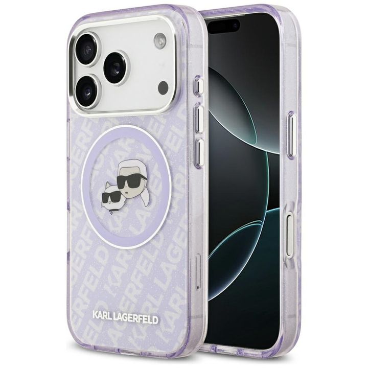 Etui Karl Lagerfeld IML Glitter Karl &   Choupette Heads Logo MagSafe do iPhone 17 Pro fioletowy na NearMe.pl