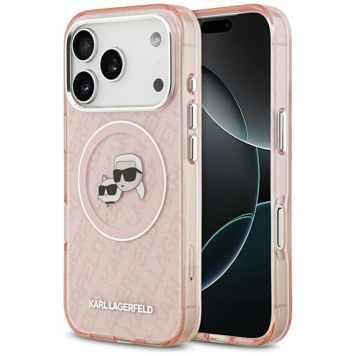 Etui Karl Lagerfeld IML Glitter Karl &   Choupette Heads Logo MagSafe do iPhone 17 Pro Max różowy na NearMe.pl