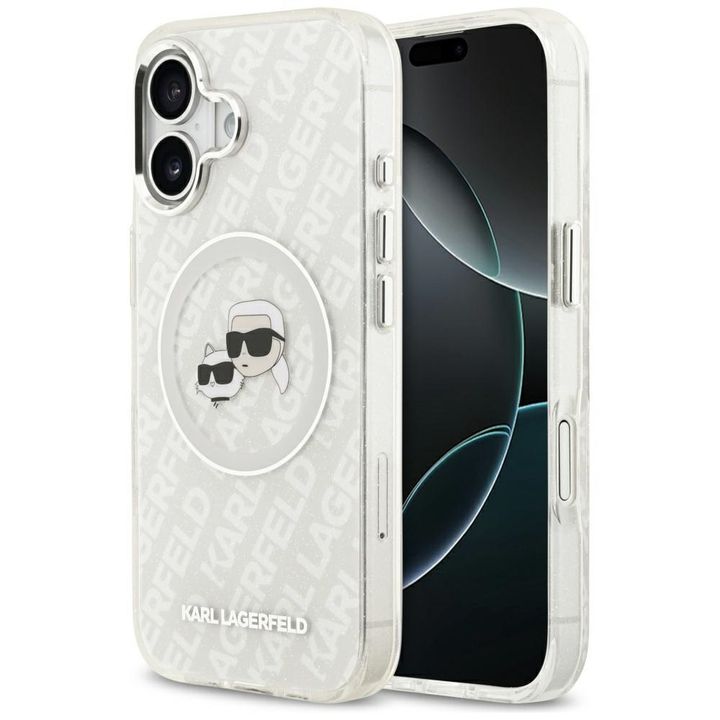 Etui Karl Lagerfeld IML Glitter Karl &   Choupette Heads Logo MagSafe do iPhone 17 szary na NearMe.pl
