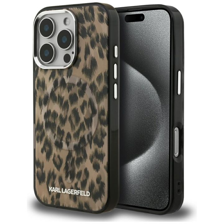 Etui Karl Lagerfeld IML Leopard Pattern  MagSafe do iPhone 16 Pro Max brązowy na NearMe.pl