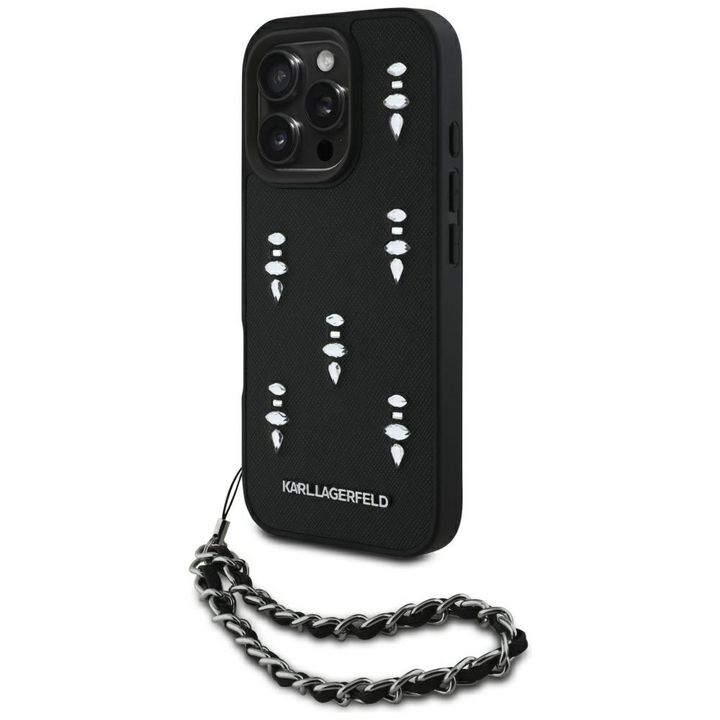 Etui Karl Lagerfeld Saffiano Crystals    w/Chain do iPhone 16 Pro czarny na NearMe.pl