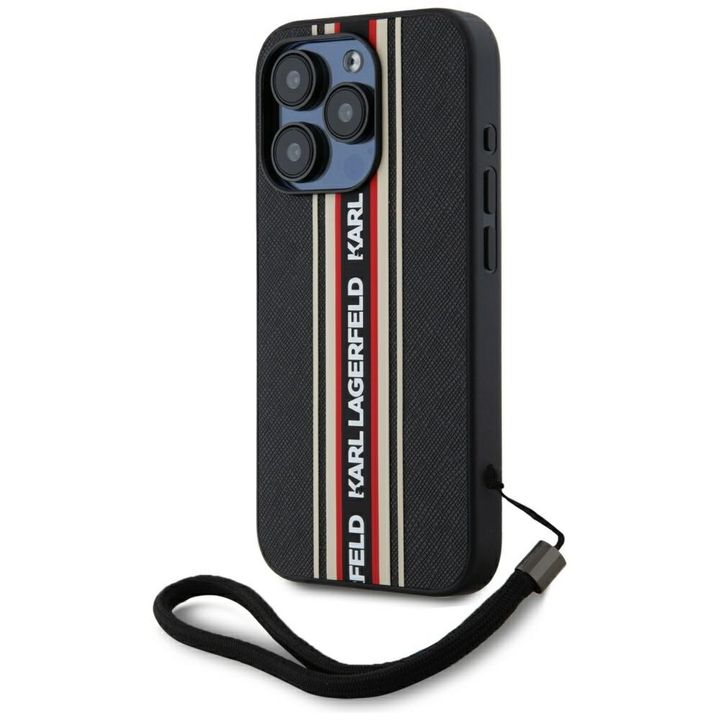 Etui Karl Lagerfeld Saffiano Athleisure  Stripes Cord do iPhone 15 Pro Max czarno-czerwony na NearMe.pl