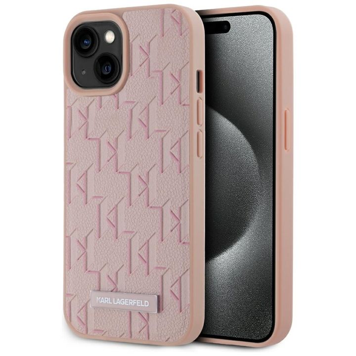 Etui Karl Lagerfeld Leather Monogram     Metal Logo MagSafe do iPhone 15 różowy na NearMe.pl
