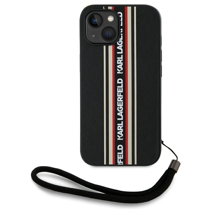 Etui Karl Lagerfeld Saffiano Athleisure  Stripes Cord do iPhone 15 czarno-czerwony na NearMe.pl