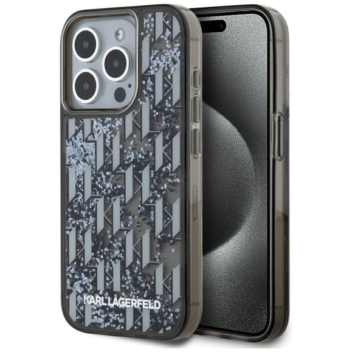 Etui Karl Lagerfeld Liquide Glitter      Monogram Gradient do iPhone 15 Pro Max czarny na NearMe.pl