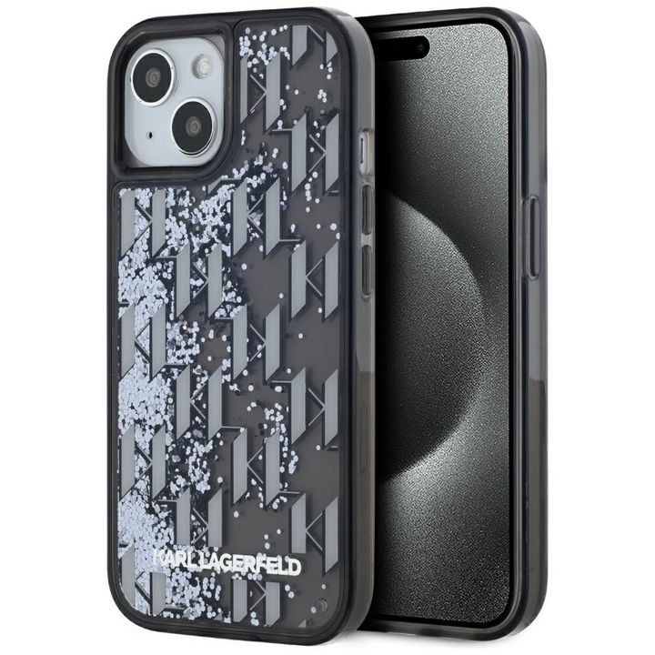 Etui Karl Lagerfeld Liquide Glitter      Monogram Gradient do iPhone 15 czarny na NearMe.pl