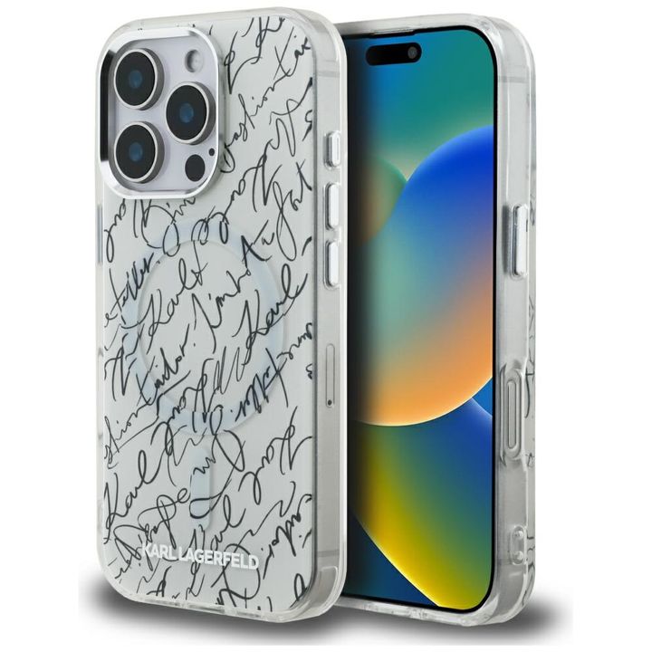 Etui Karl Lagerfeld IML Karl Script      Pattern MagSafe do iPhone 16 Pro biały na NearMe.pl