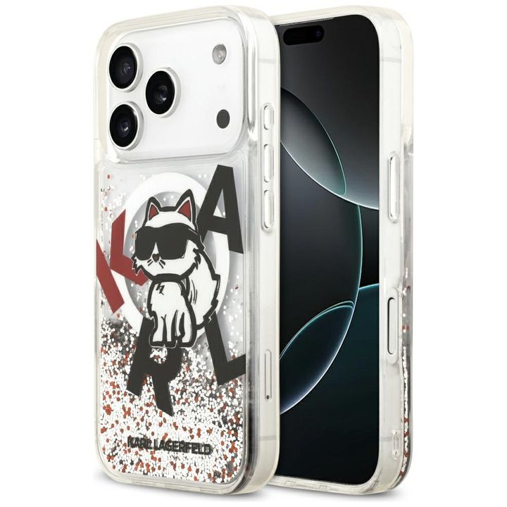 Etui Karl Lagerfeld Liquid Glitter Choupette Logo MagSafe do iPhone 17 Pro przezroczysty na NearMe.pl