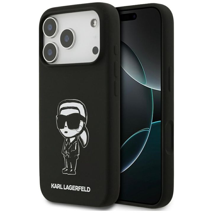 Etui Karl Lagerfeld Silicone Karl Sketch & Logo MagSafe do iPhone 17 Pro czarny na NearMe.pl
