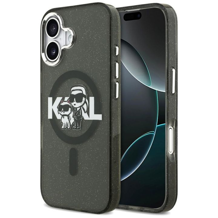 Etui Karl Lagerfeld IML Glitter Karl &   Choupette Sketch Logo MagSafe do iPhone 17 czarny na NearMe.pl
