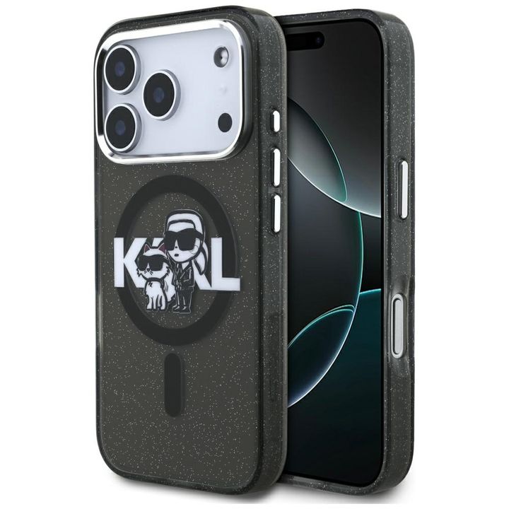 Etui Karl Lagerfeld IML Glitter Karl &   Choupette Sketch Logo MagSafe do iPhone 17 Pro czarny na NearMe.pl