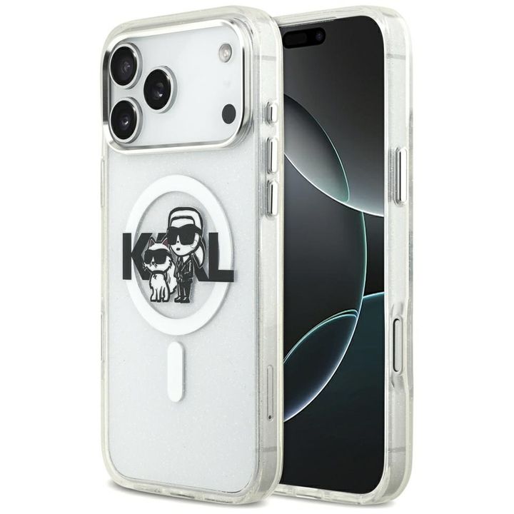 Etui Karl Lagerfeld IML Glitter Karl &   Choupette Sketch Logo MagSafe do iPhone 17 Pro Max przezroczysty na NearMe.pl