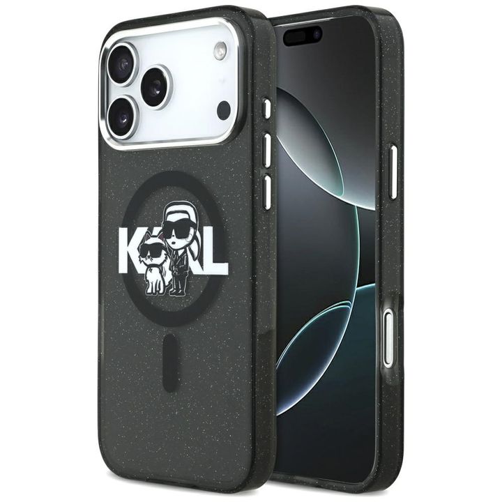 Etui Karl Lagerfeld IML Glitter Karl &   Choupette Sketch Logo MagSafe do iPhone 17 Pro Max czarny na NearMe.pl