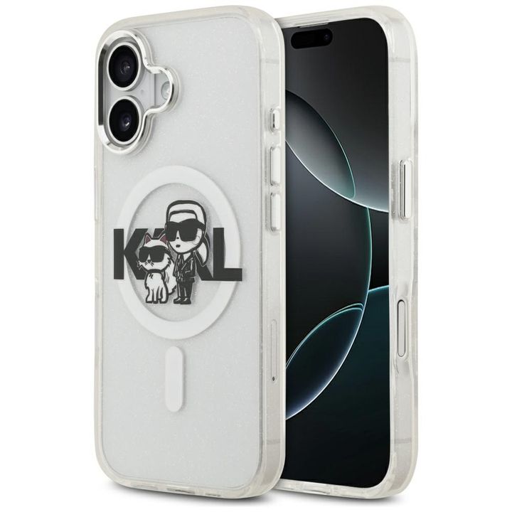 Etui Karl Lagerfeld IML Glitter Karl &   Choupette Sketch Logo MagSafe do iPhone 17 przezroczysty na NearMe.pl