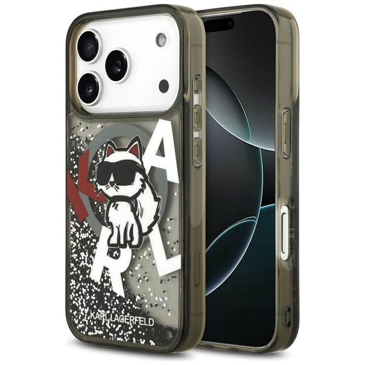 Etui Karl Lagerfeld Liquid Glitter       Choupette Logo MagSafe do iPhone 17 Pro czarny na NearMe.pl