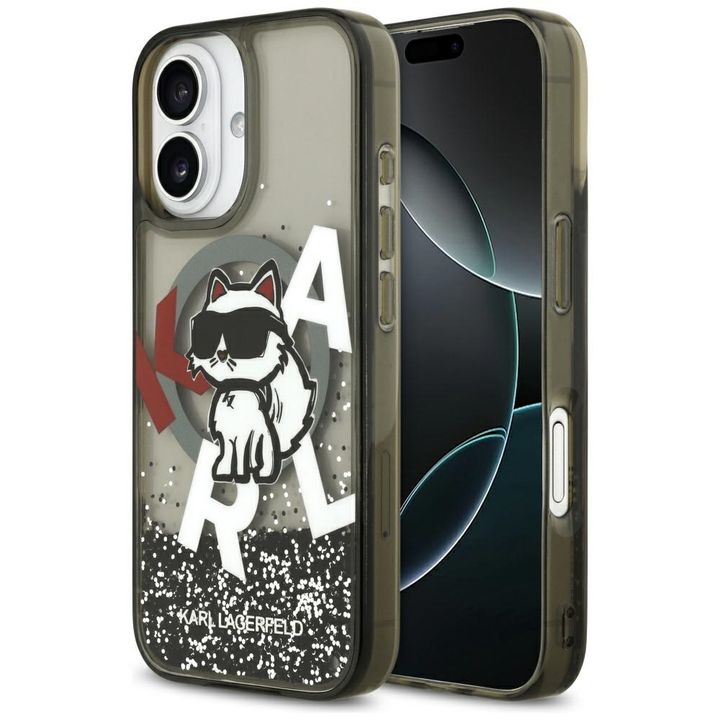 Etui Karl Lagerfeld Liquid Glitter       Choupette Logo MagSafe do iPhone 17 czarny na NearMe.pl