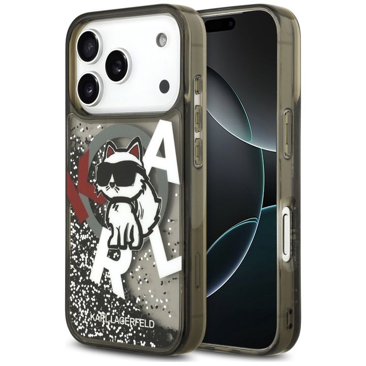 Etui Karl Lagerfeld Liquid Glitter       Choupette Logo MagSafe do iPhone 17 Pro Max czarny na NearMe.pl