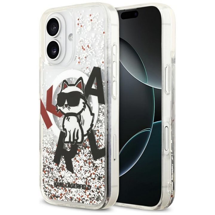 Etui Karl Lagerfeld Liquid Glitter Choupette Logo MagSafe do iPhone 17 przezroczysty na NearMe.pl