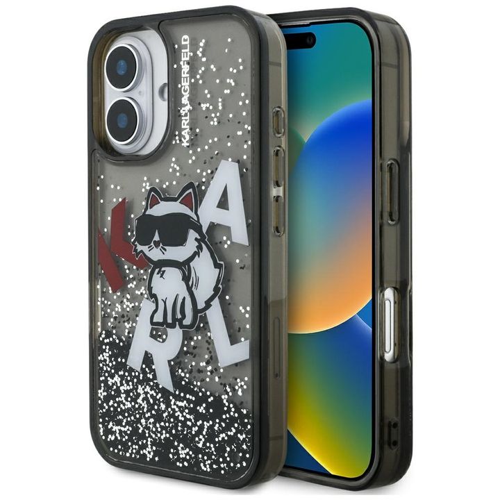 Etui Karl Lagerfeld Liquid Glitter       Choupette Logo do iPhone 16 czarny na NearMe.pl