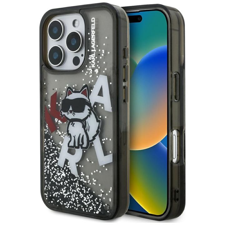 Etui Karl Lagerfeld Liquid Glitter       Choupette Logo do iPhone 16 Pro czarny na NearMe.pl