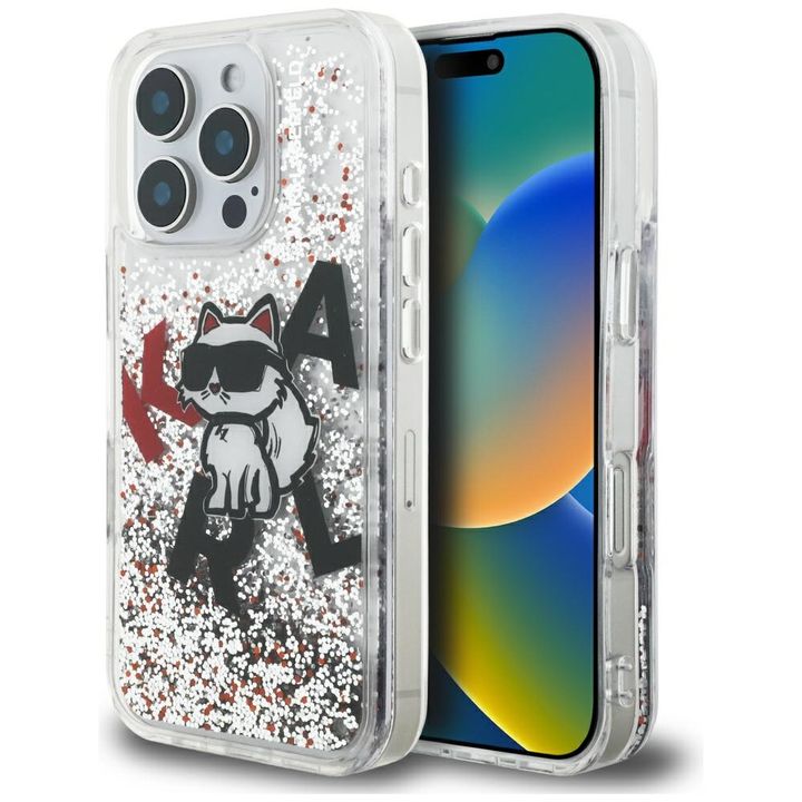 Etui Karl Lagerfeld Liquid Glitter       Choupette Logo do iPhone 16 Pro Max przezroczysty na NearMe.pl