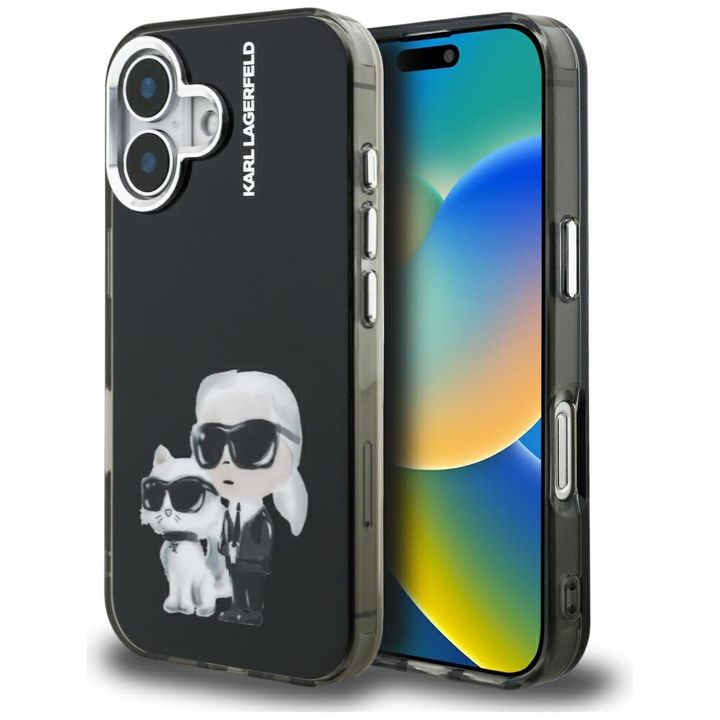 Etui Karl Lagerfeld IML Aquarelle Karl   & Choupette & Logo do iPhone 16 czarny na NearMe.pl