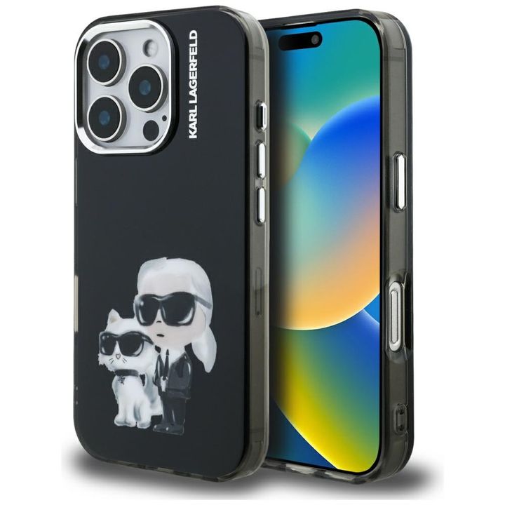 Etui Karl Lagerfeld IML Aquarelle Karl   & Choupette & Logo do iPhone 16 Pro Max czarny na NearMe.pl