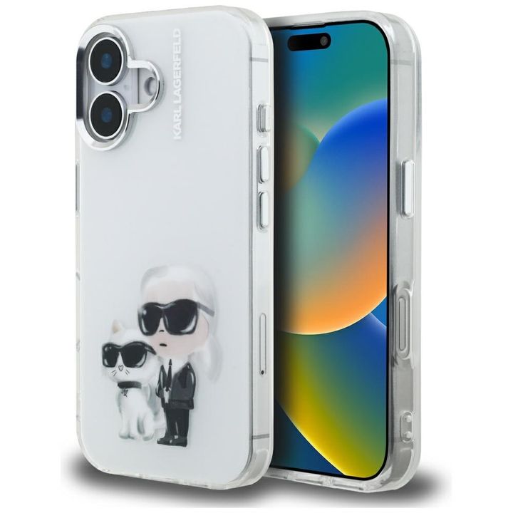 Etui Karl Lagerfeld IML Aquarelle Karl   & Choupette & Logo do iPhone 16 biały na NearMe.pl