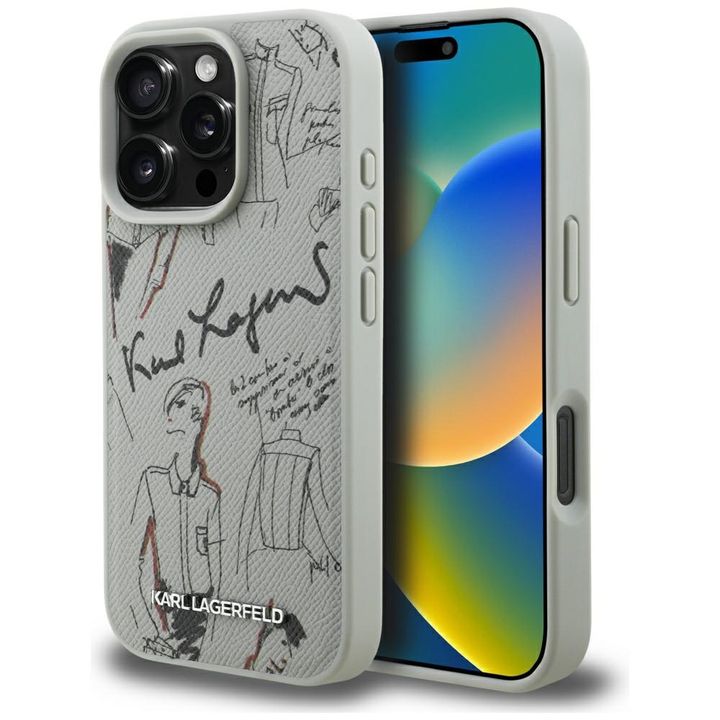 Etui Karl Lagerfeld Grained Pattern &    Logo MagSafe do iPhone 16 Pro szary na NearMe.pl