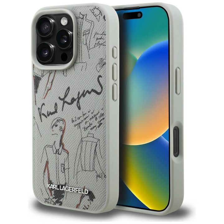 Etui Karl Lagerfeld Grained Pattern &    Logo MagSafe do iPhone 16 Pro Max szary na NearMe.pl