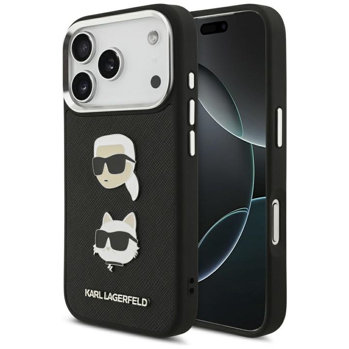 Etui Karl Lagerfeld FW Grained Karl &    Choupette Heads Pins & Logo do iPhone 17 Pro czarny na NearMe.pl