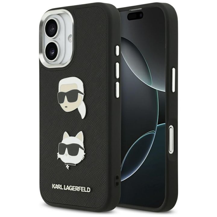 Etui Karl Lagerfeld FW Grained Karl &    Choupette Heads Pins & Logo do iPhone 17 czarny na NearMe.pl