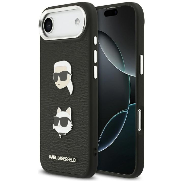 Etui Karl Lagerfeld FW Grained Karl &    Choupette Heads Pins & Logo do iPhone Air czarny na NearMe.pl