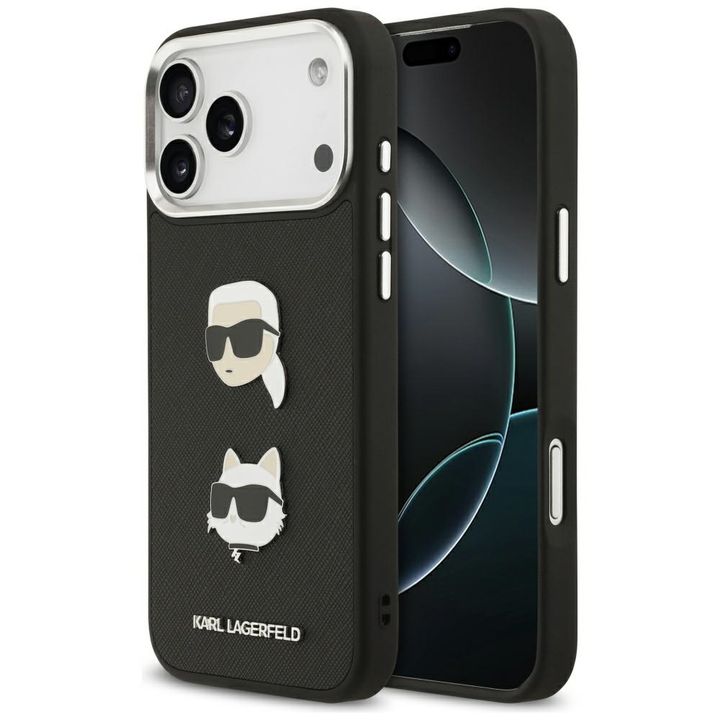 Etui Karl Lagerfeld FW Grained Karl &    Choupette Heads Pins & Logo do iPhone 17 Pro Max czarny na NearMe.pl
